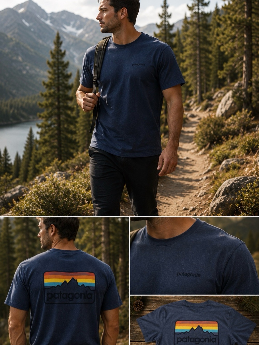 Patagonia Navy Short-Sleeve Tee with Rainbow Mountain Graphic